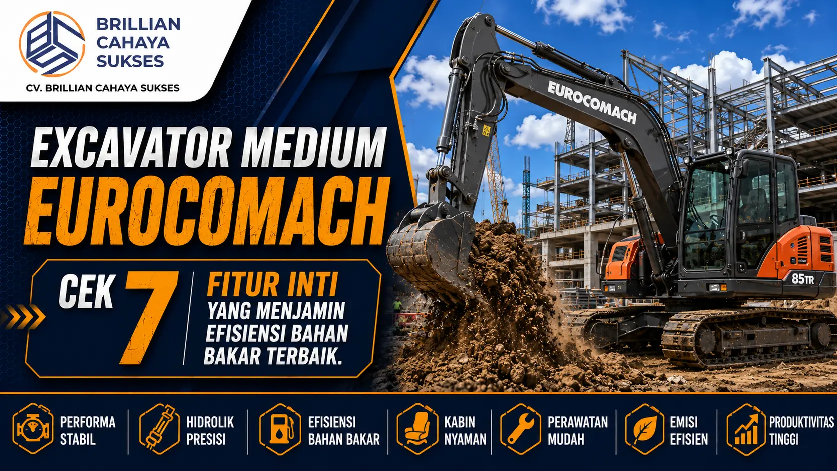 Excavator Medium Eurocomach 7 Fitur Inti yang Menjamin Efisiensi Bahan Bakar Terbaik