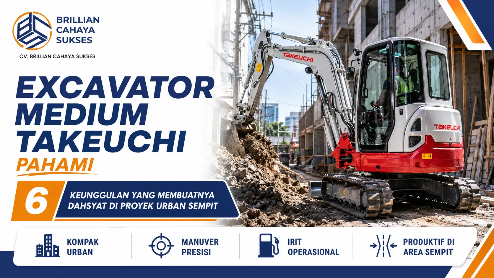 Excavator Medium Takeuchi Pahami 6 Keunggulan yang Membuatnya Dahsyat di Proyek Urban Sempit