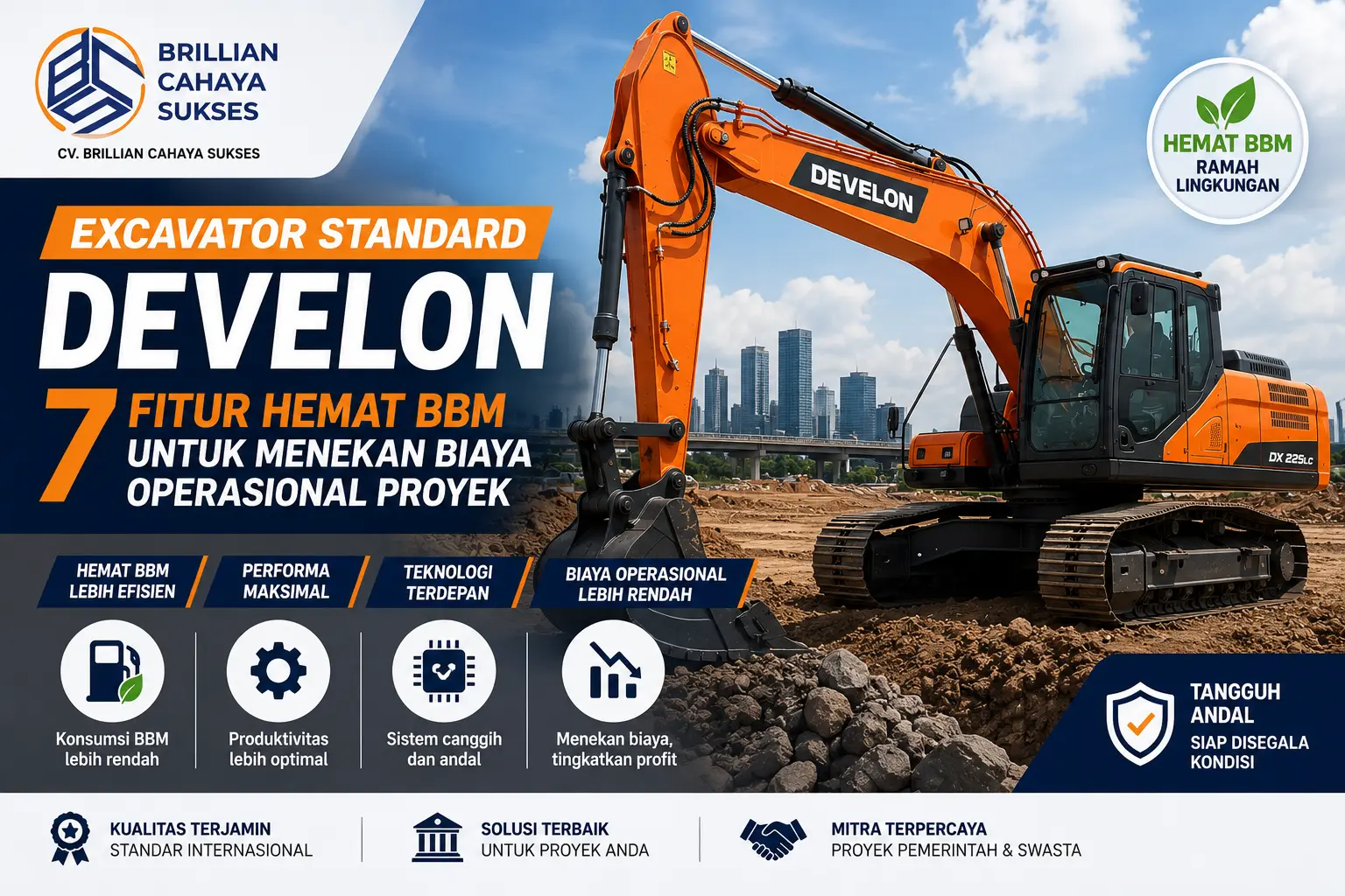 Excavator Standard Develon 7 Fitur Hemat BBM untuk Menekan Biaya Operasional Proyek