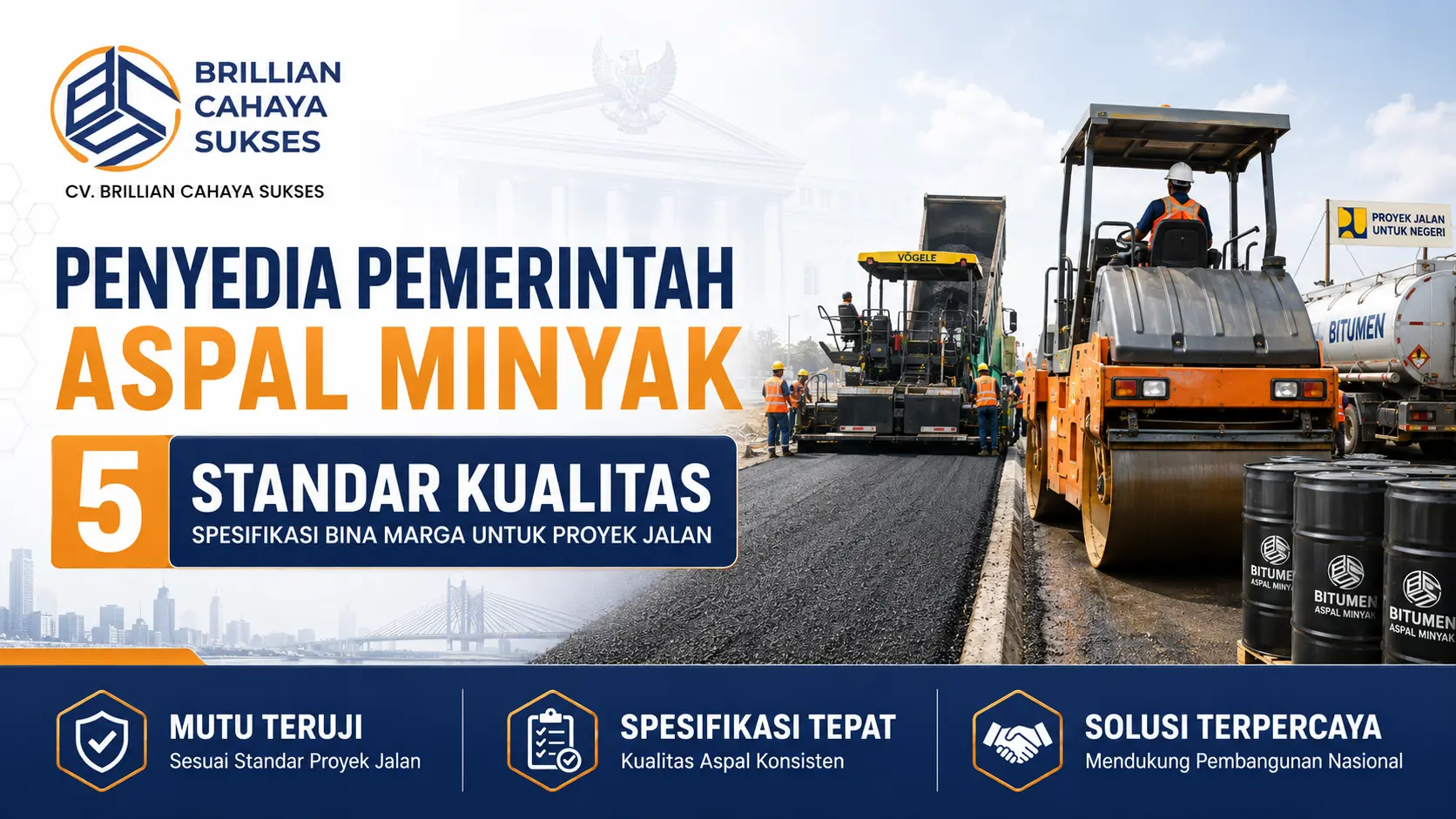 Penyedia Pemerintah Aspal Minyak 5 Standar Kualitas Spesifikasi Bina Marga untuk Proyek Jalan