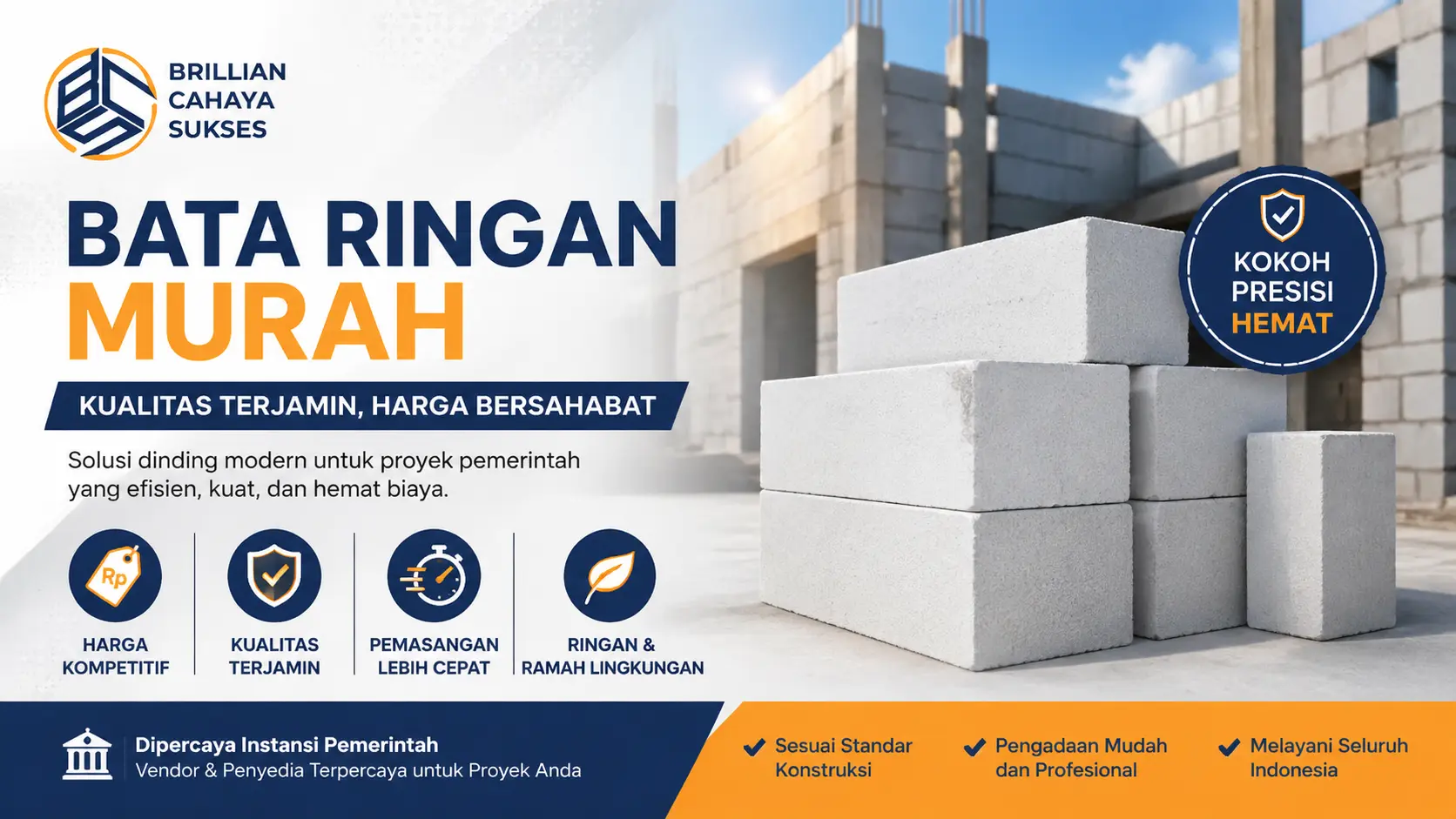 Feature image bata ringan murah Brilian Cahaya Sukses untuk proyek ASN dengan kualitas terjamin, pemasangan cepat, dan harga kompetitif