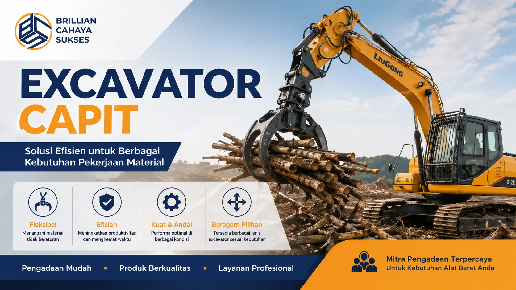 Excavator capit untuk kebutuhan konstruksi dan material handling