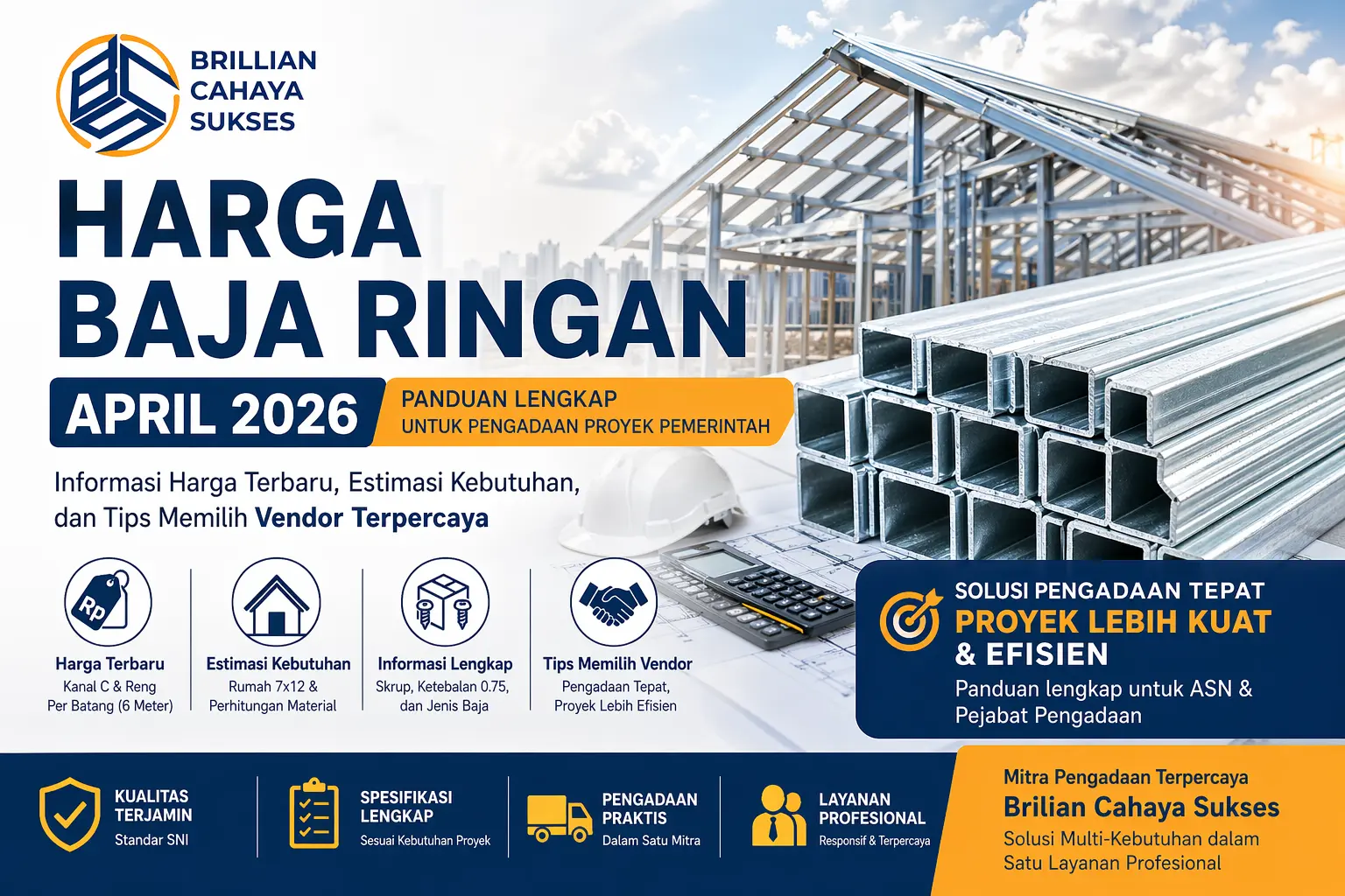 Harga baja ringan April 2026 untuk pengadaan proyek pemerintah dari Brilian Cahaya Sukses