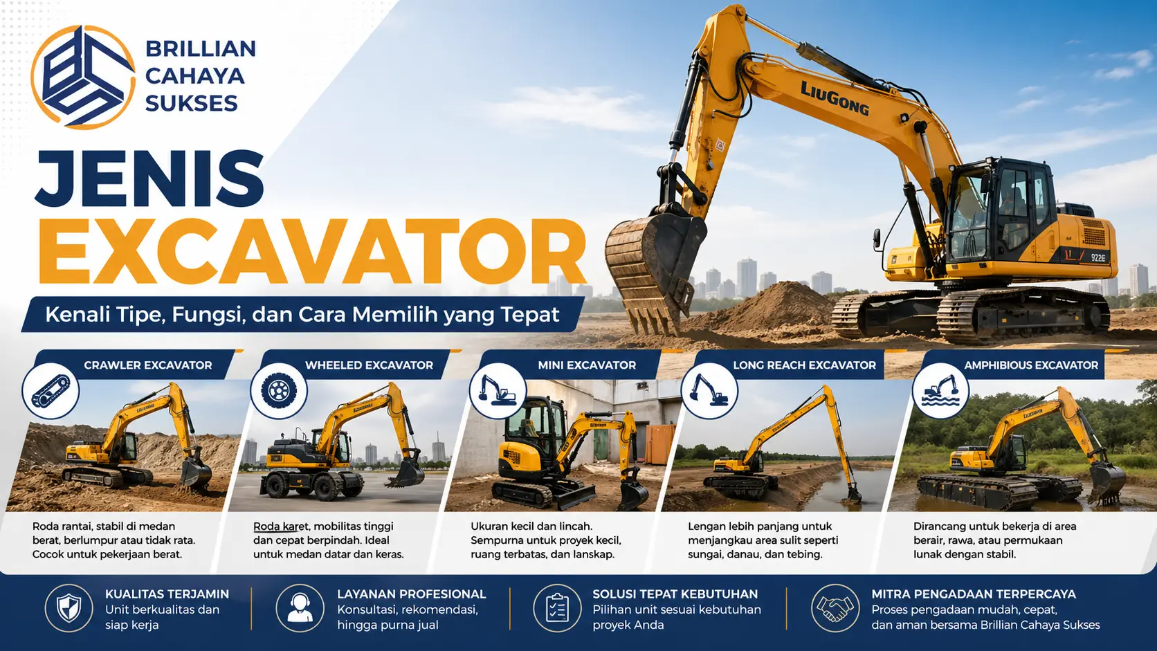 Jenis excavator lengkap untuk berbagai kebutuhan konstruksi