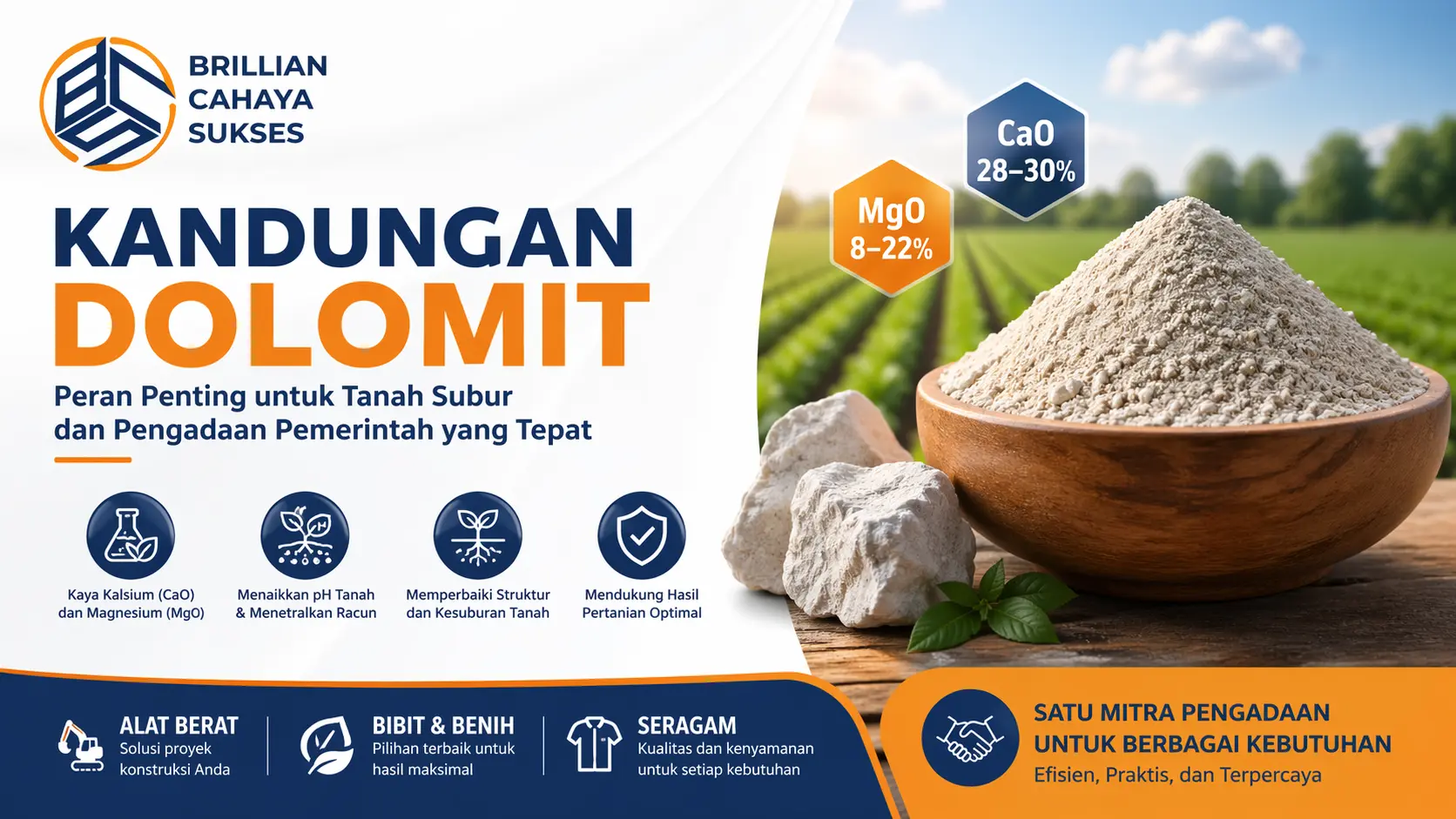 Kandungan dolomit untuk meningkatkan kualitas tanah pada proyek pemerintah