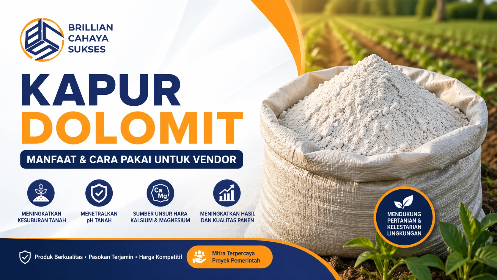 Kapur dolomit untuk vendor dengan manfaat meningkatkan kesuburan tanah oleh Brilian Cahaya Sukses