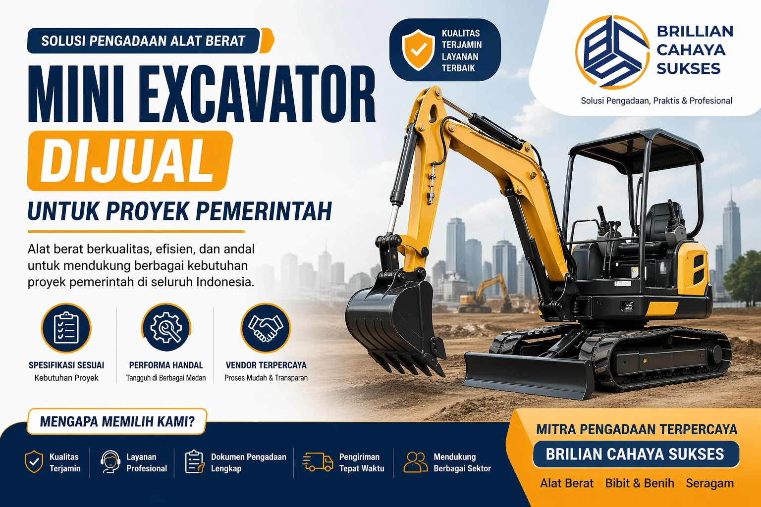 Mini excavator dijual untuk proyek pemerintah oleh Brilian Cahaya Sukses
