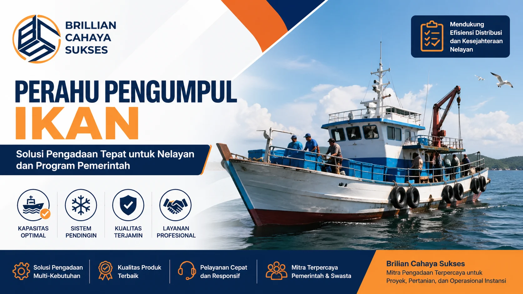 Perahu pengumpul ikan untuk pengadaan pemerintah dengan sistem pendingin modern