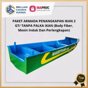 Perahu pengumpul ikan tanpa palka dengan body fiber dan mesin induk