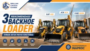 3 rekomendasi Backhoe Loader terbaik untuk proyek konstruksi dengan unit CAT 432, JCB 3CX, dan CASE 580SN di area proyek pembangunan