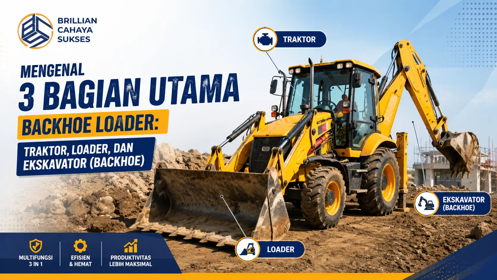 Mengenal 3 bagian utama backhoe loader untuk proyek konstruksi