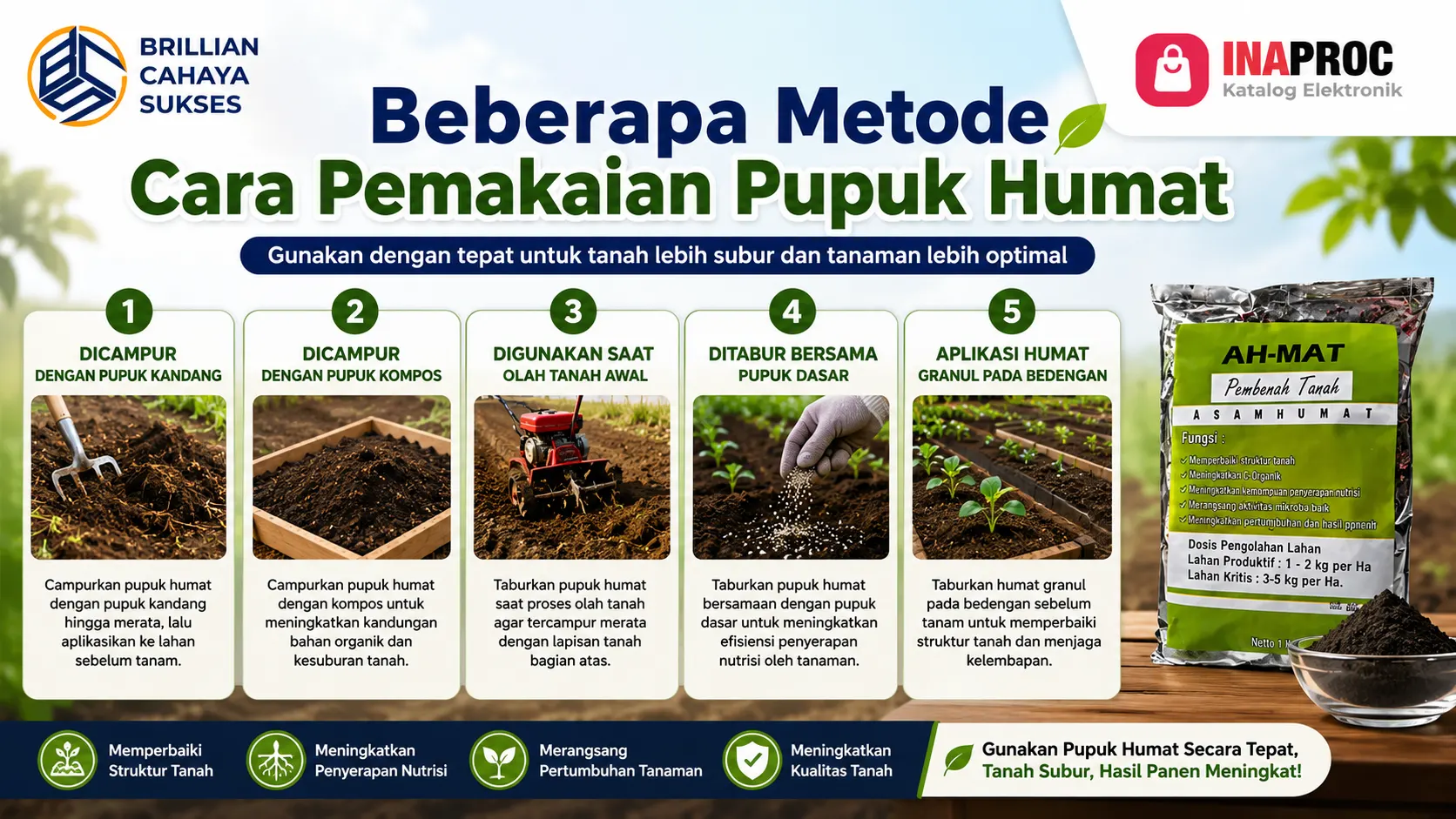 Beberapa metode cara pemakaian pupuk humat untuk membantu memperbaiki struktur tanah dan meningkatkan pertumbuhan tanaman secara optimal