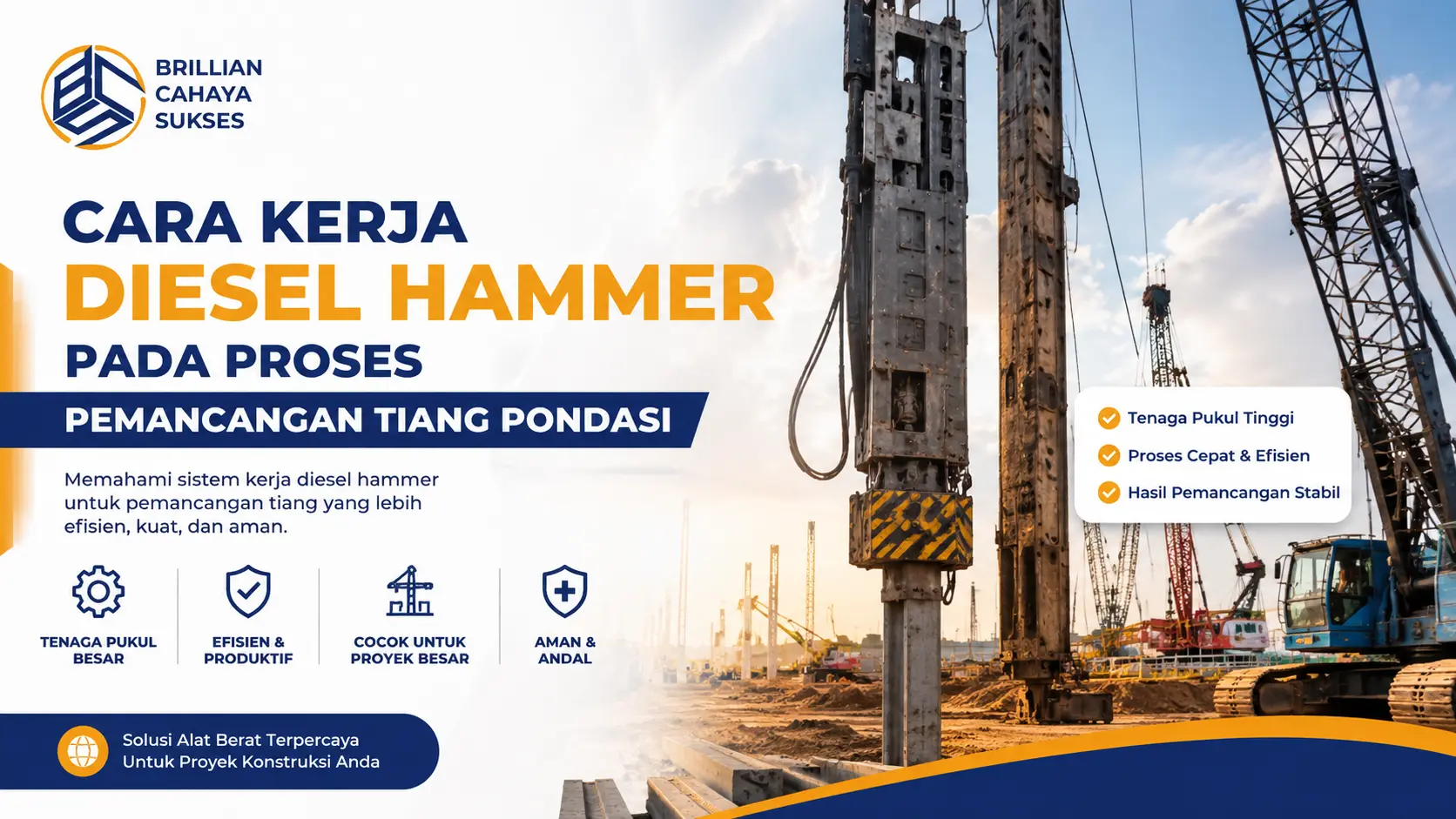 Cara Kerja Diesel Hammer pada proses pemancangan tiang pondasi proyek konstruksi