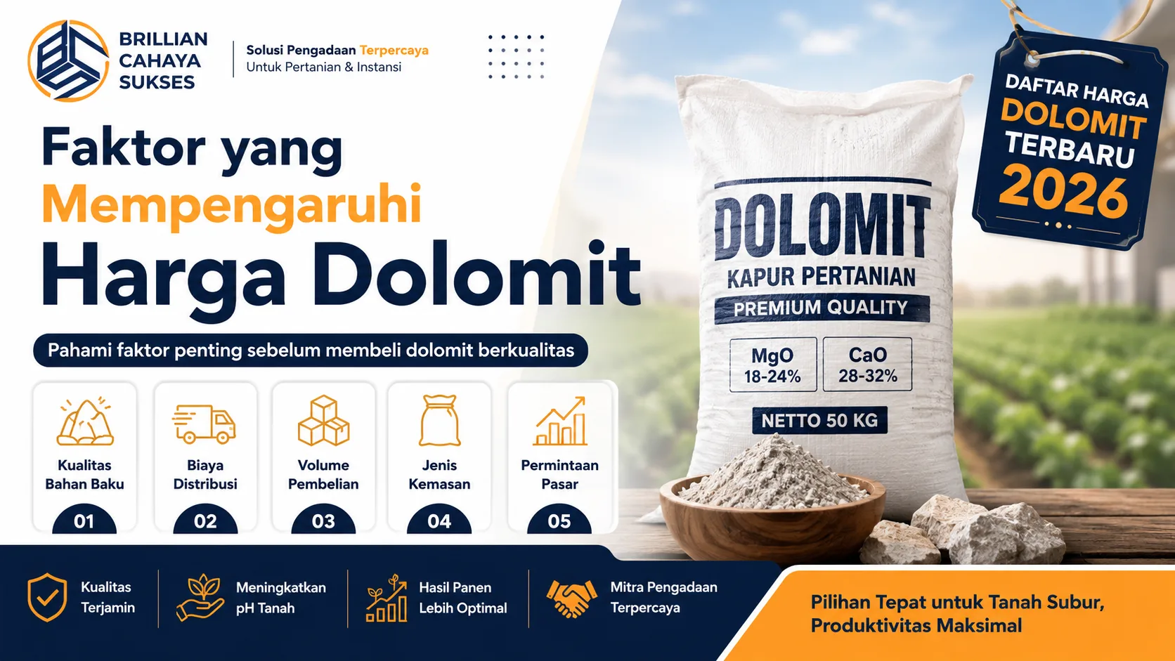Faktor yang mempengaruhi harga dolomit terbaru 2026 untuk kebutuhan pertanian dan pengadaan