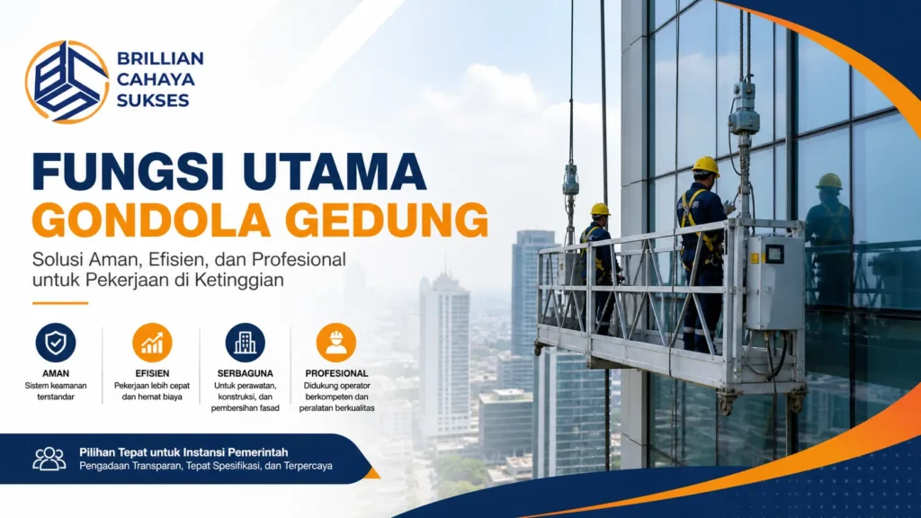 Gondola gedung sebagai alat transportasi vertikal untuk perawatan dan konstruksi bangunan tinggi