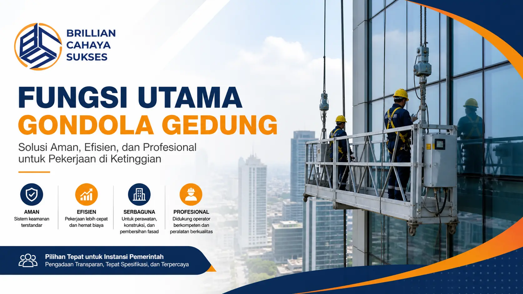 Gondola gedung sebagai alat transportasi vertikal untuk perawatan dan konstruksi bangunan tinggi