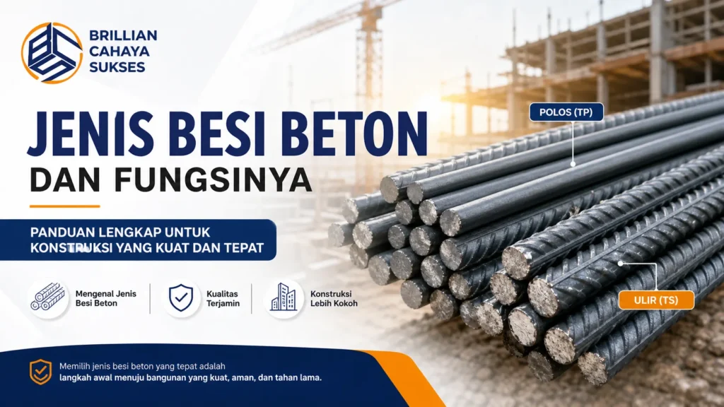 Ilustrasi jenis besi beton polos dan ulir untuk kebutuhan konstruksi oleh Brilian Cahaya Sukses
