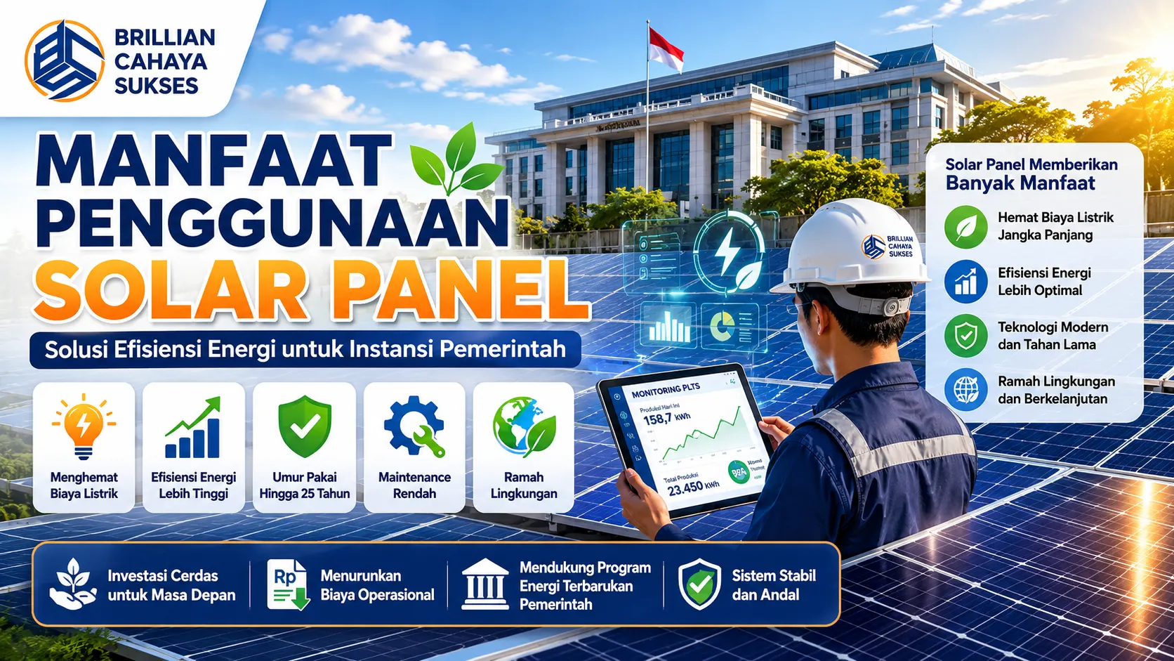 Manfaat penggunaan solar panel untuk efisiensi energi dan penghematan listrik instansi pemerintah