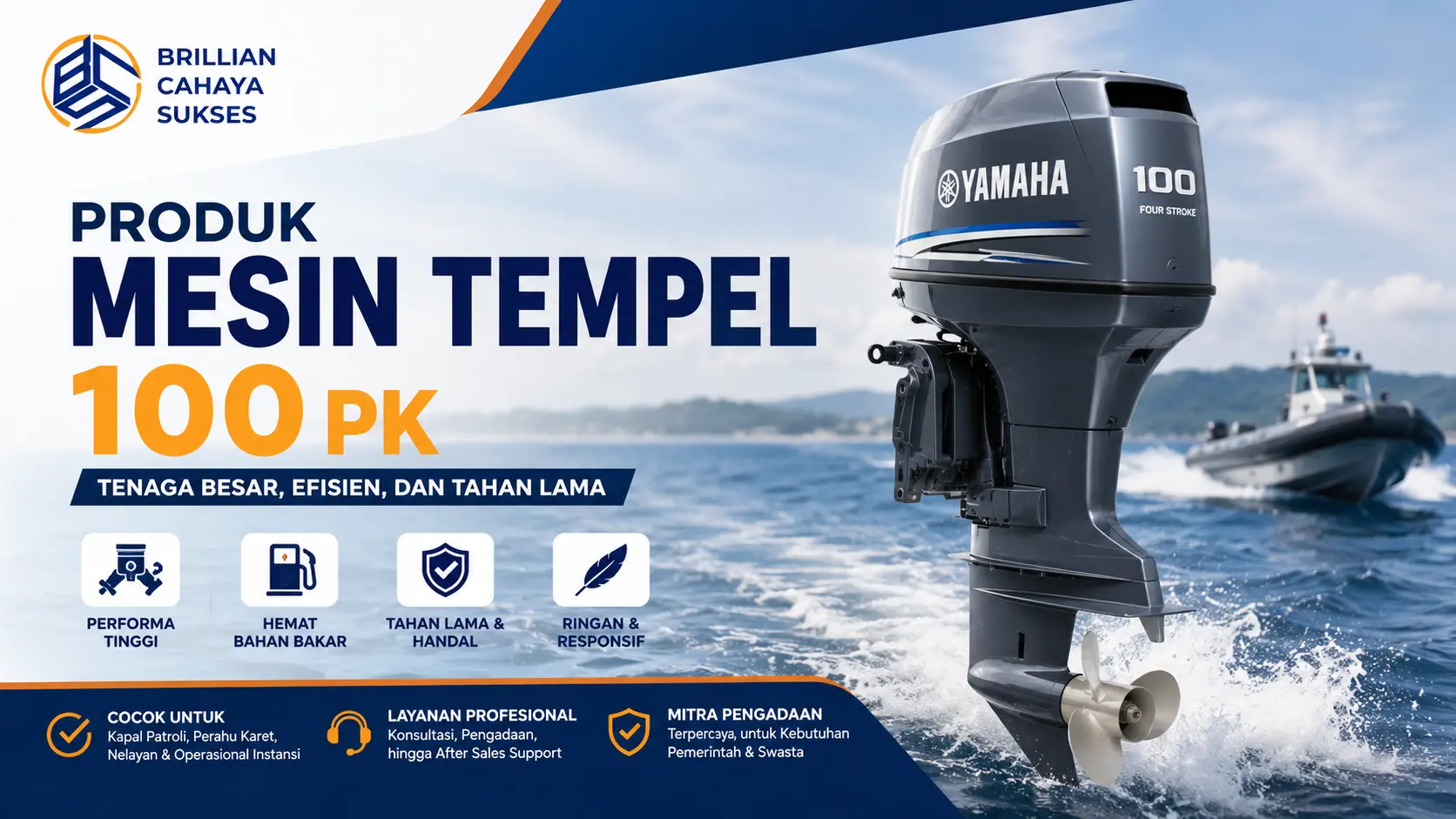Produk mesin tempel 100 PK untuk kapal operasional