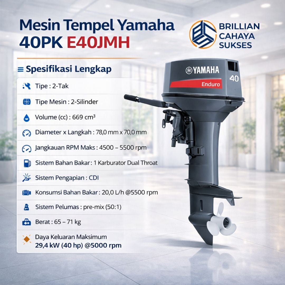 Mesin Tempel Yamaha 40PK E40JMH untuk kapal operasional