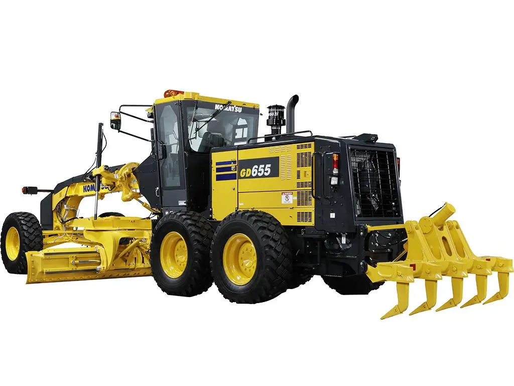 Rekomendasi motor grader terbaik infrastruktur Komatsu GD655 untuk proyek konstruksi dan grading jalan.