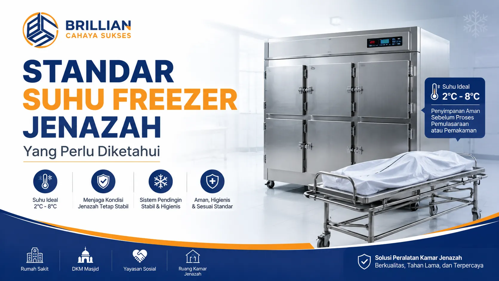 Ilustrasi gambar standar suhu freezer jenazah ideal untuk menjaga kondisi jenazah tetap stabil di ruang kamar jenazah profesional BRILLIAN CAHAYA SUKSES