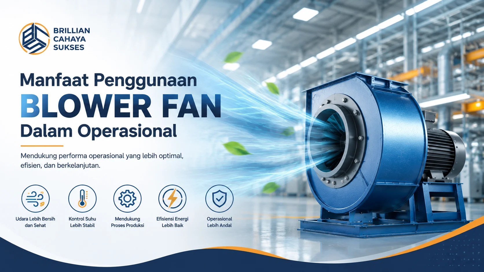 Ilustrasi blower fan industri yang mendukung sirkulasi udara optimal untuk meningkatkan efisiensi dan kelancaran operasional.