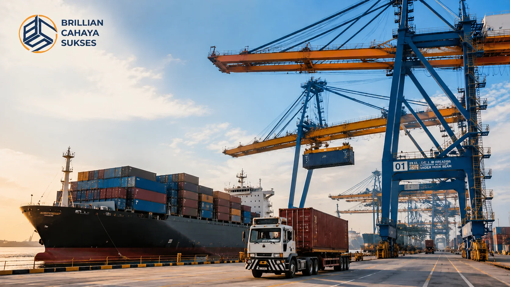 Container crane beroperasi di pelabuhan peti kemas untuk mendukung efisiensi bongkar muat pada berbagai kebutuhan proyek logistik.