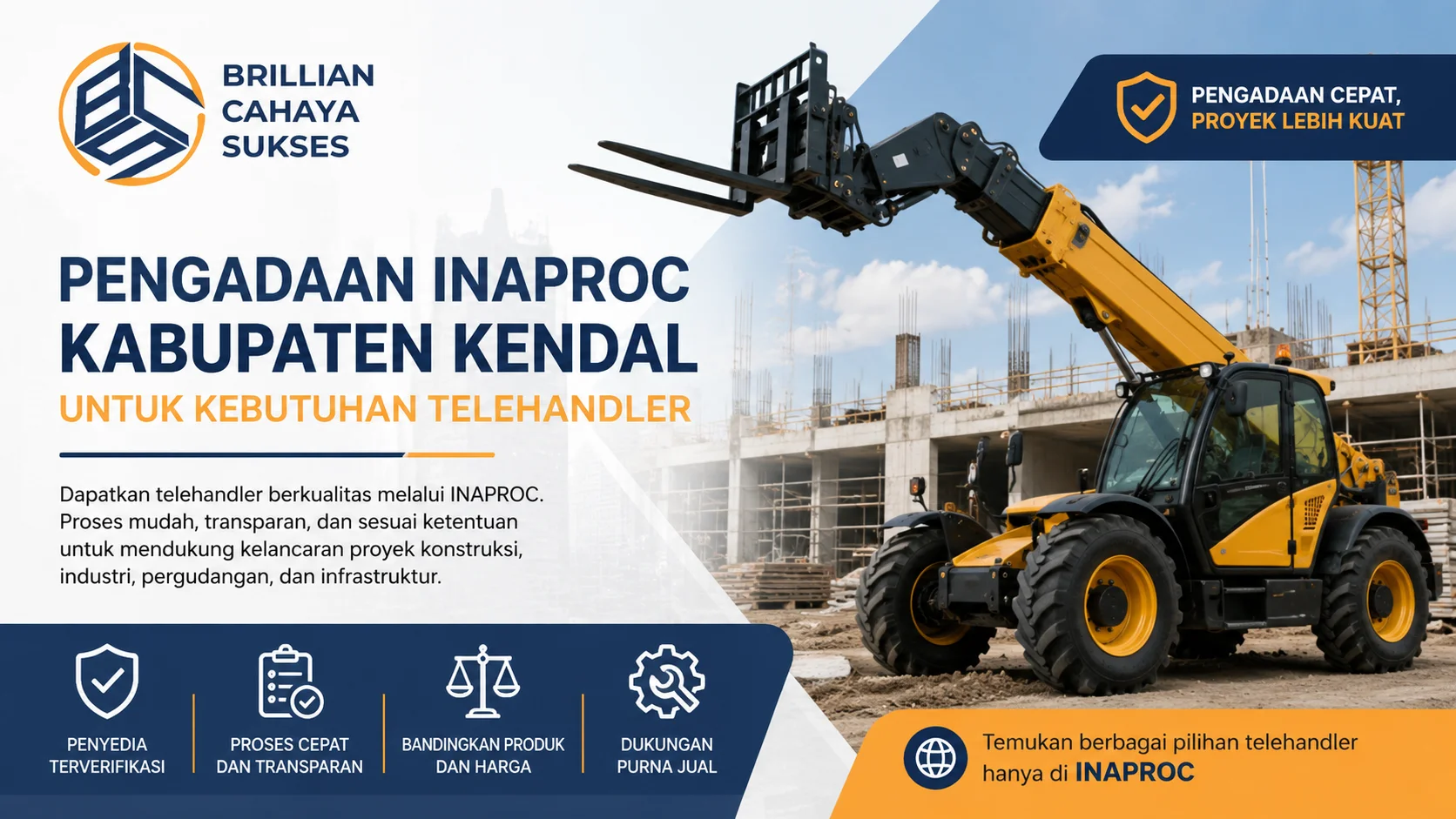 Ilustrasi Pengadaan Inaproc Kabupaten Kendal untuk pengadaan telehandler proyek konstruksi.