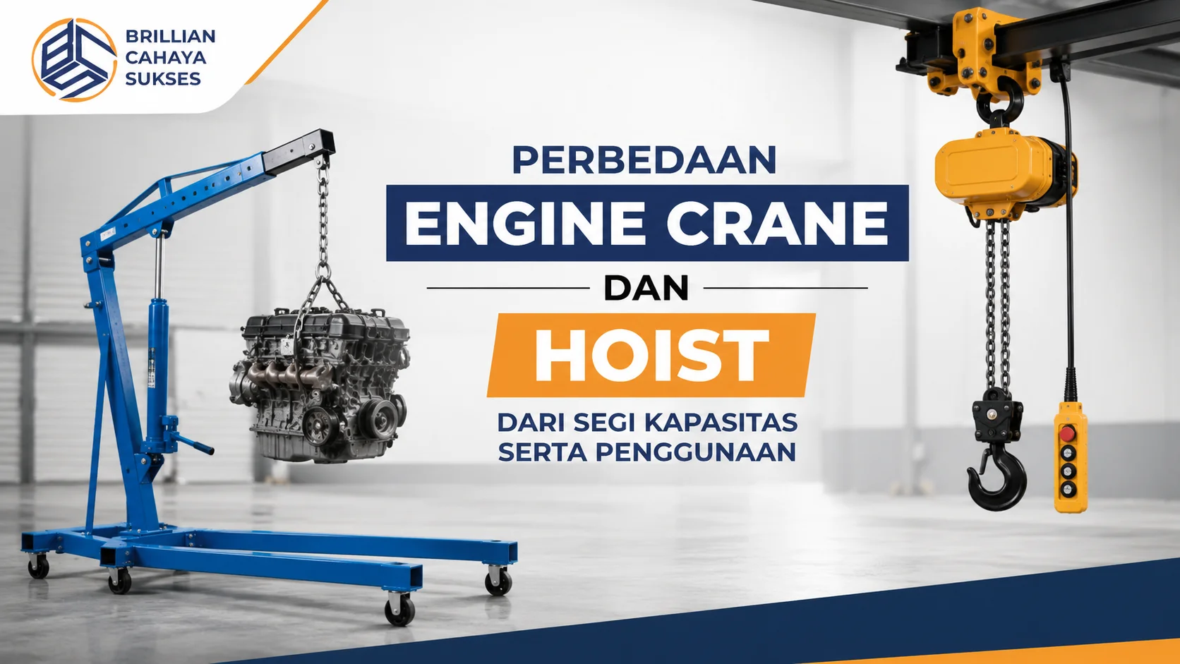Ilustrasi Gambar Perbedaan engine crane dan hoist dari segi kapasitas serta penggunaan untuk kebutuhan pengangkatan industri.