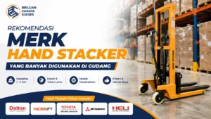 Ilustrasi gambar rekomendasi merk hand stacker yang banyak digunakan di gudang untuk kebutuhan pergudangan dan industri