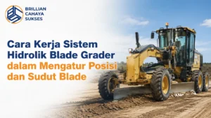 Cara kerja sistem hidrolik blade grader saat mengatur elevasi blade menggunakan hydraulic cylinder.