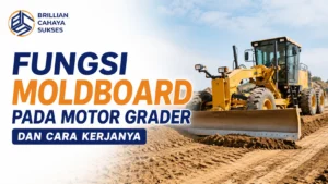 Fungsi moldboard pada motor grader dan cara kerjanya untuk proses grading serta perataan tanah pada proyek konstruksi.