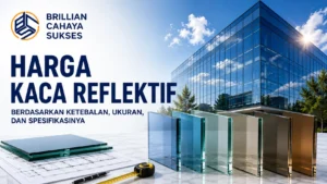 Harga kaca reflektif berdasarkan ketebalan, ukuran, dan spesifikasI Brillian Cahaya Sukses untuk fasad gedung modern.