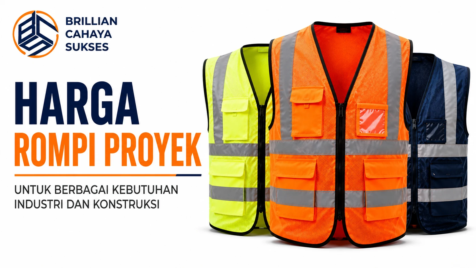 Harga rompi proyek untuk berbagai kebutuhan industri dan konstruksi dengan pilihan rompi reflektif berkualitas dari Brillian Cahaya Sukses.