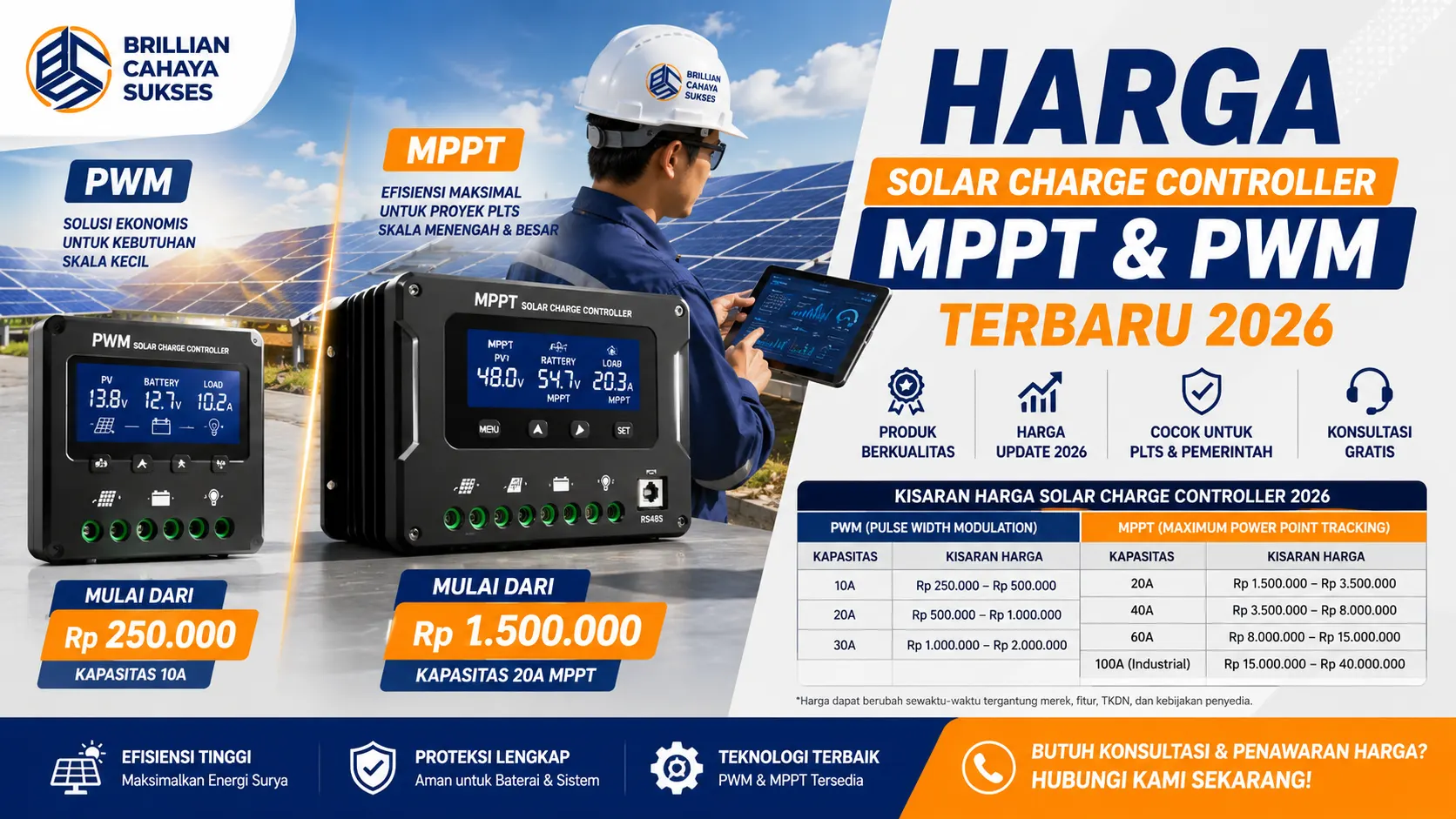 Harga Solar Charge Controller MPPT dan PWM terbaru 2026 untuk kebutuhan sistem tenaga surya