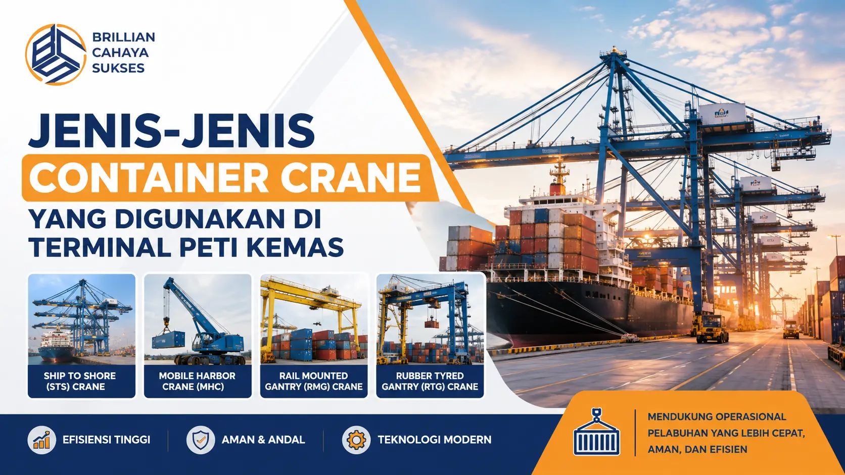 Jenis-Jenis Container Crane yang digunakan di terminal peti kemas modern untuk proses bongkar muat kontainer