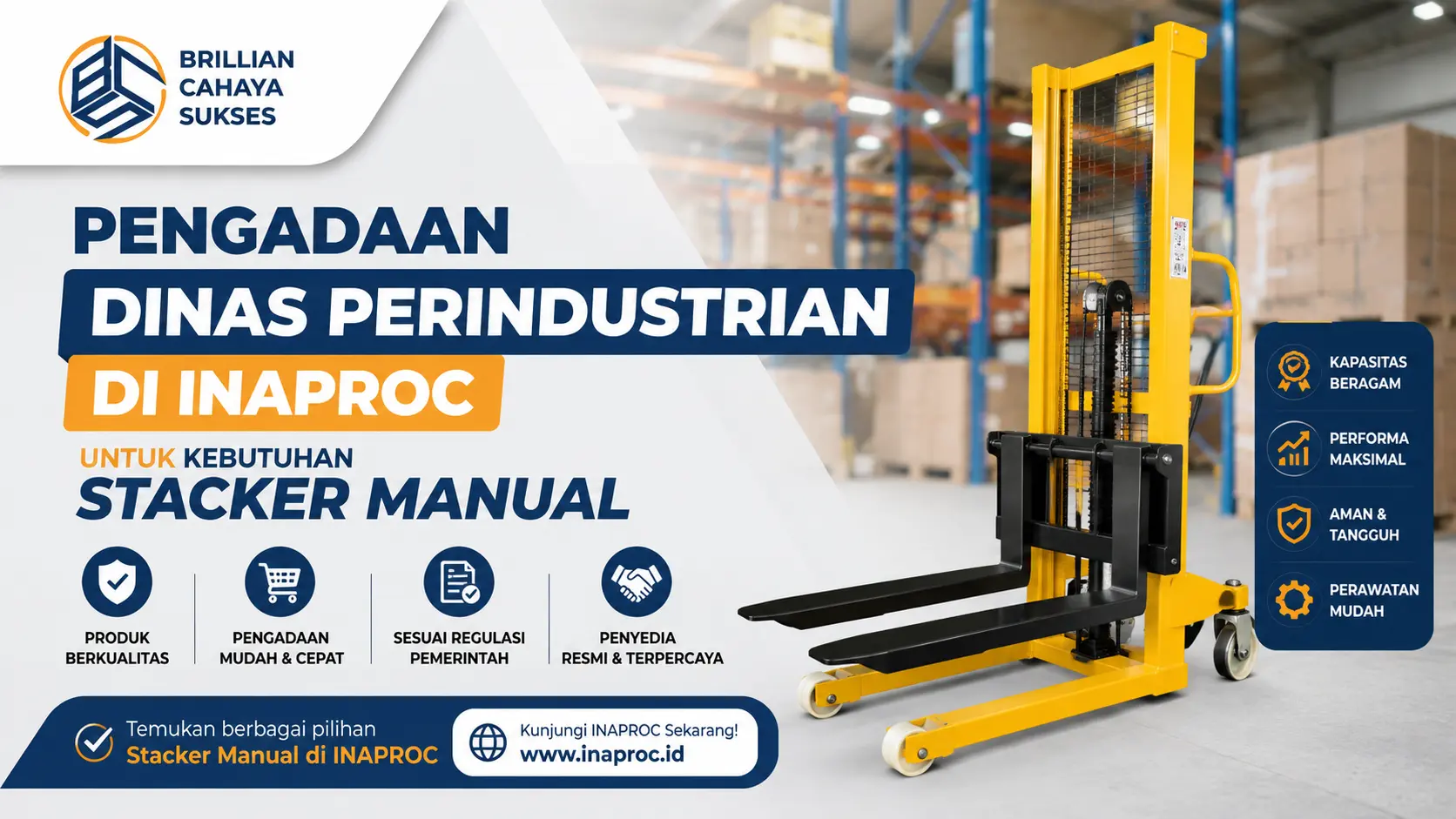 Pengadaan Dinas Perindustrian di Inaproc untuk kebutuhan stacker manual dari penyedia resmi melalui platform pengadaan pemerintah