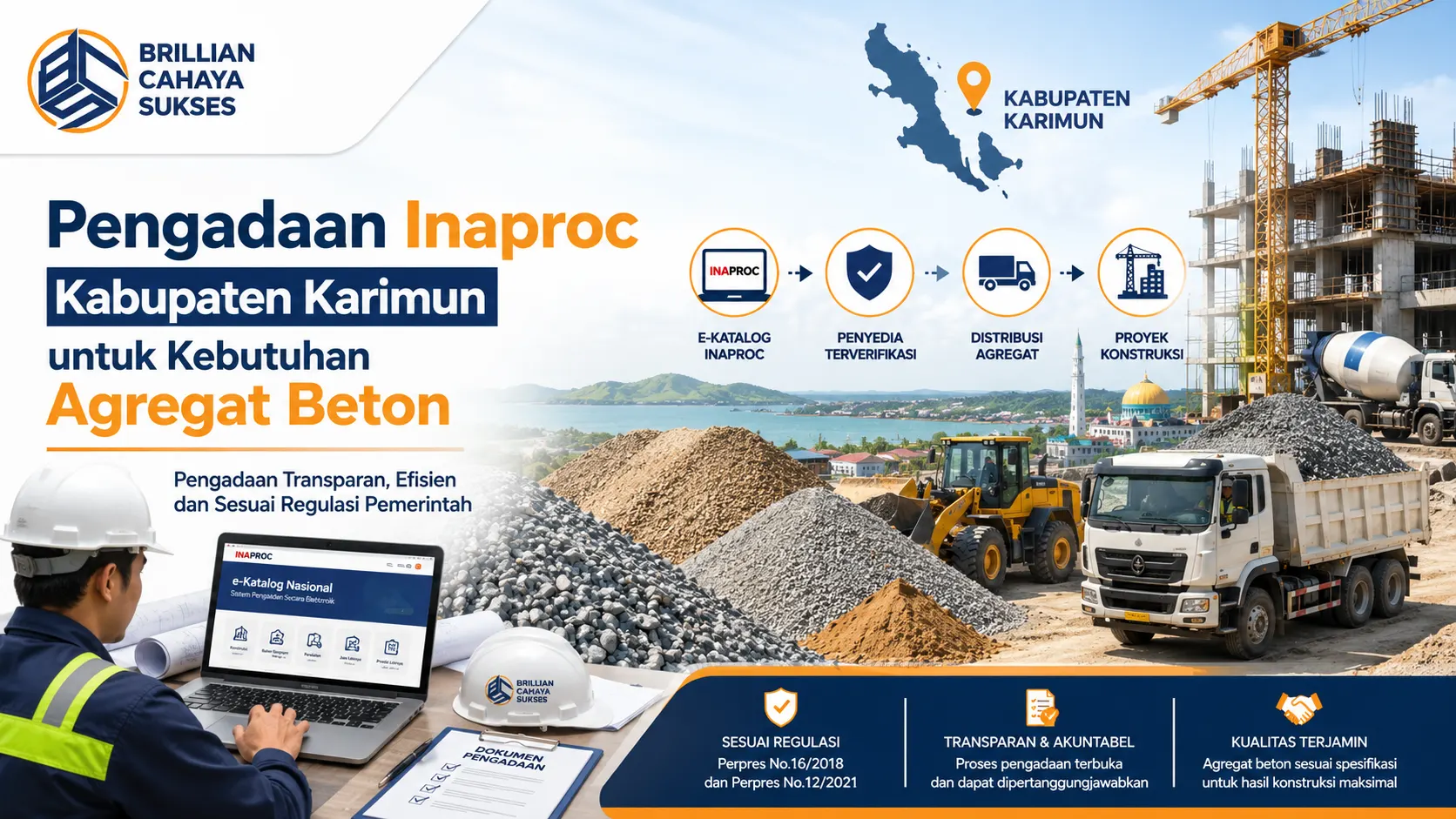 Pengadaan Inaproc Kabupaten Karimun untuk kebutuhan agregat beton melalui e-Katalog konstruksi dengan penyedia terverifikasi sesuai regulasi pemerintah.