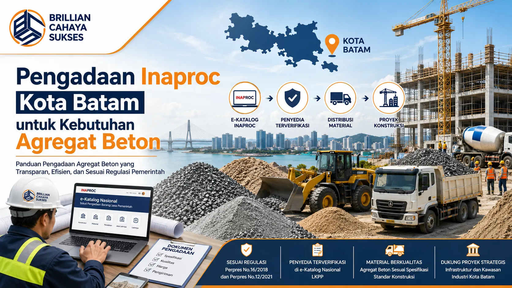 Pengadaan Inaproc Kota Batam untuk kebutuhan agregat beton melalui e-Katalog konstruksi dengan penyedia terverifikasi sesuai regulasi pemerintah.