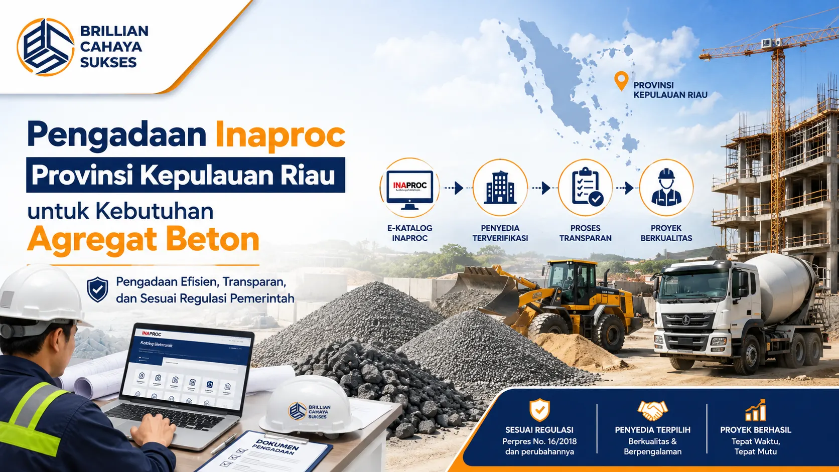 Pengadaan Inaproc Provinsi Kepulauan Riau untuk kebutuhan agregat beton melalui e-Katalog konstruksi dengan proses pengadaan sesuai regulasi pemerintah.