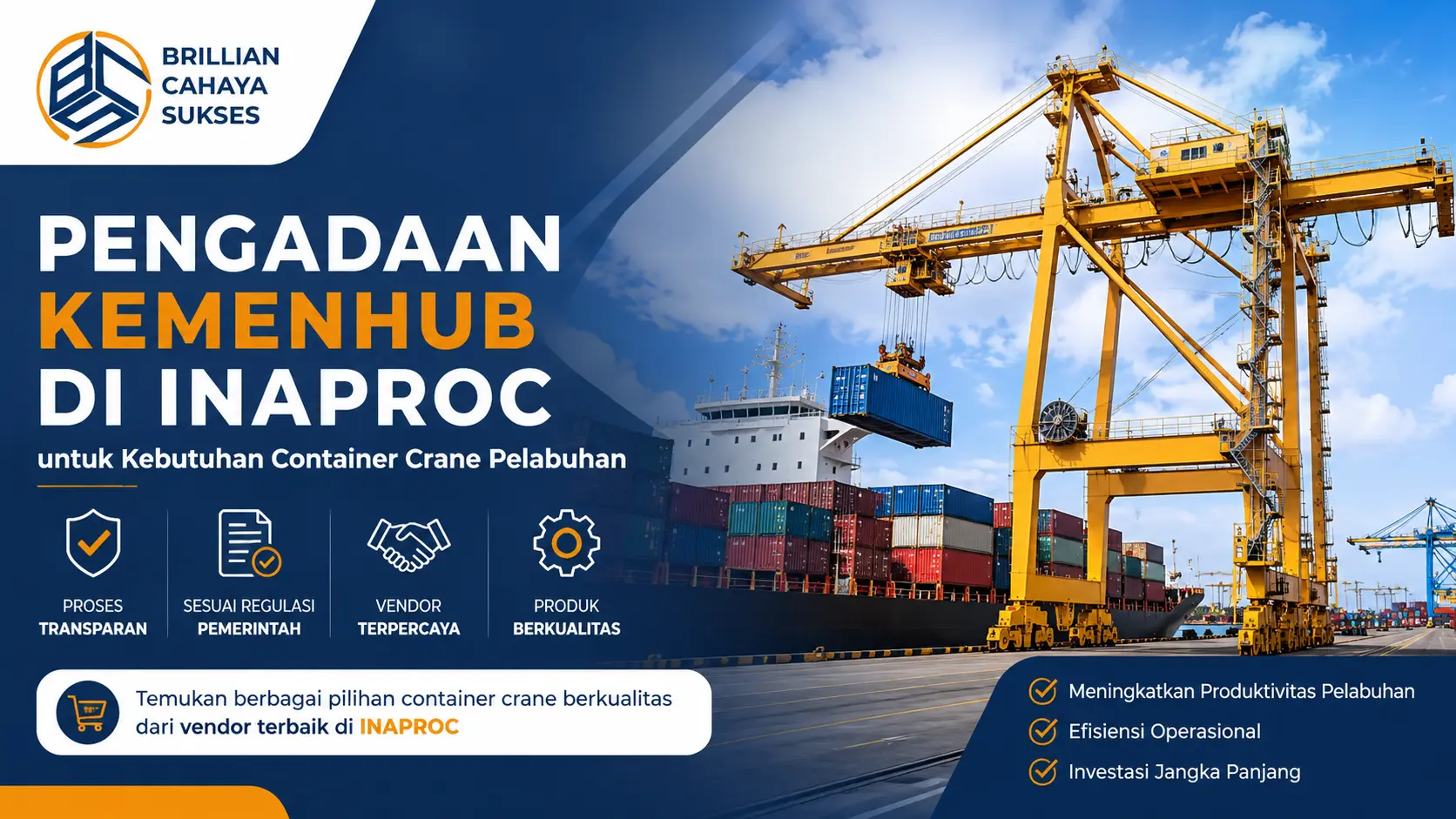 Pengadaan Kemenhub di Inaproc untuk kebutuhan container crane pelabuhan dari vendor terpercaya