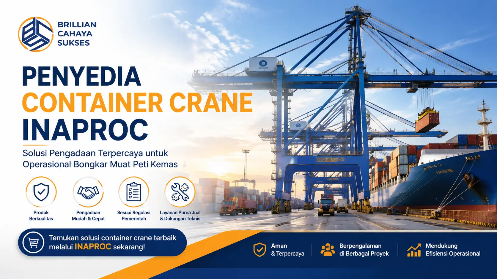 Penyedia Container Crane Inaproc untuk mendukung operasional bongkar muat peti kemas di pelabuhan