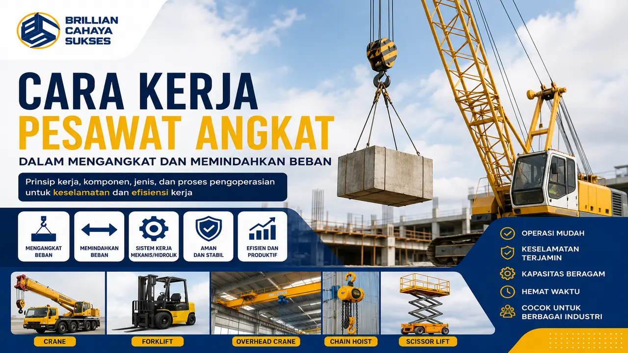 Cara kerja pesawat angkat menggunakan crane untuk mengangkat dan memindahkan beban berat pada proyek konstruksi.