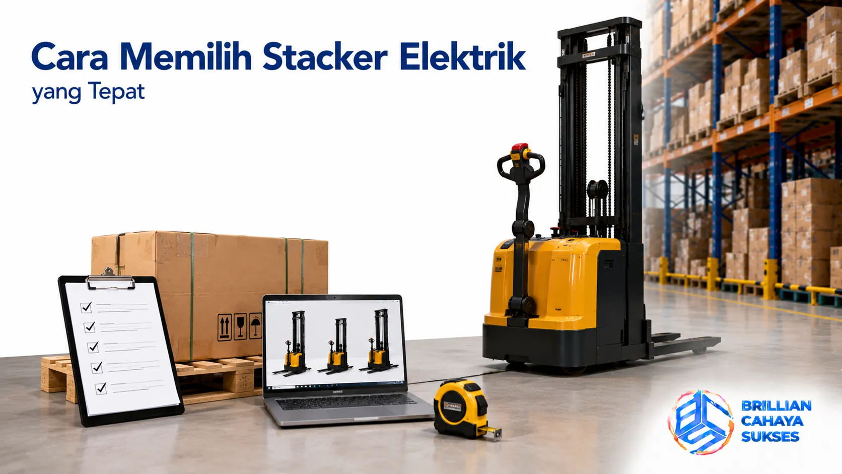 Cara memilih stacker elektrik yang tepat sesuai kapasitas, tinggi angkat, dan kebutuhan operasional gudang.