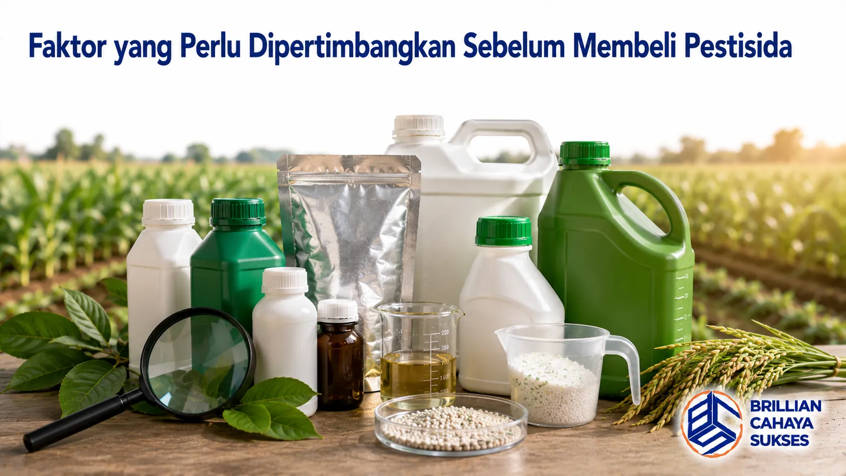 Beragam produk pestisida dengan formulasi berbeda sebagai ilustrasi faktor penting yang perlu dipertimbangkan sebelum membeli pestisida.