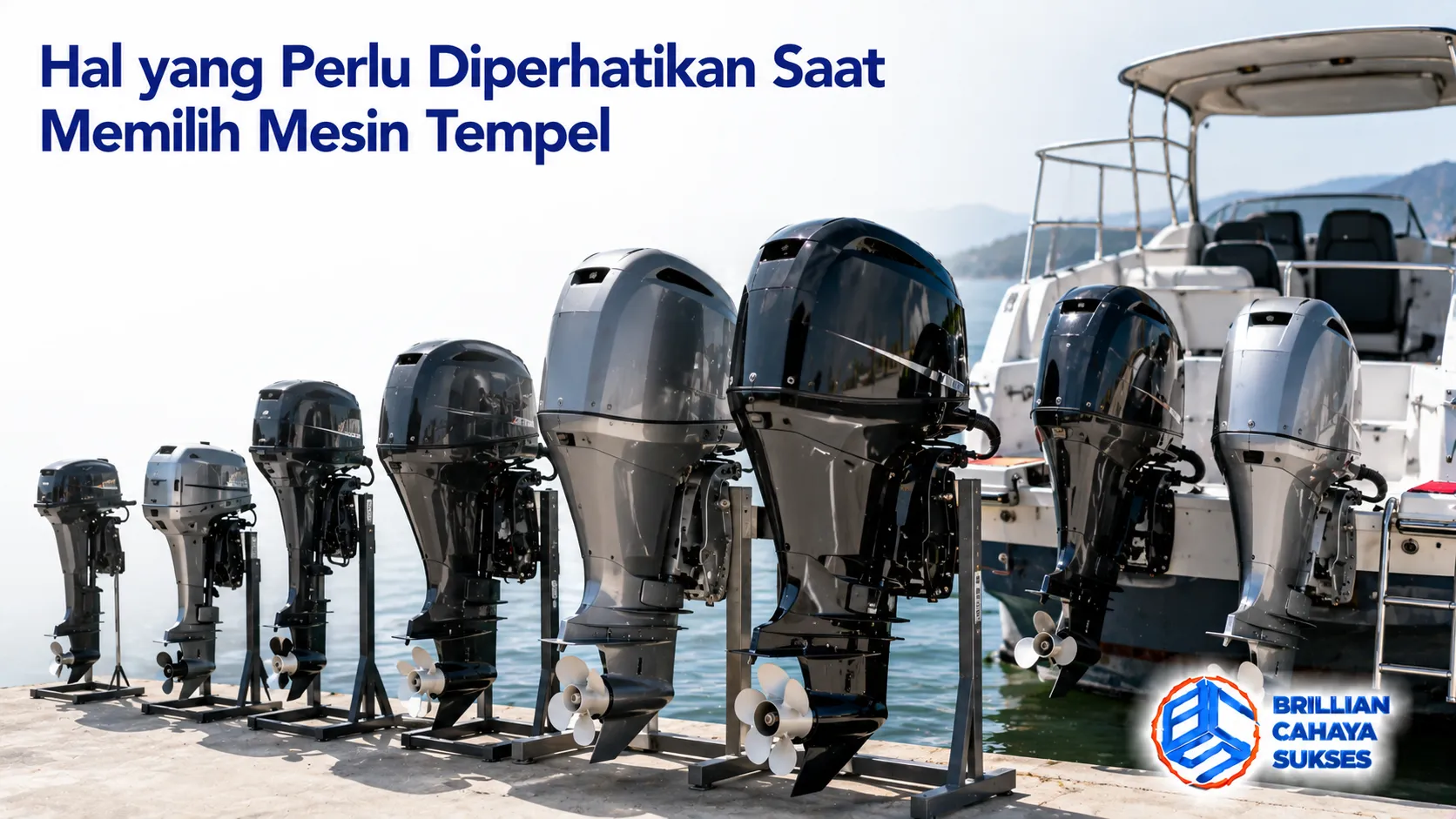 Berbagai pilihan mesin tempel sebagai ilustrasi pemilihan mesin yang sesuai dengan kebutuhan operasional perahu.