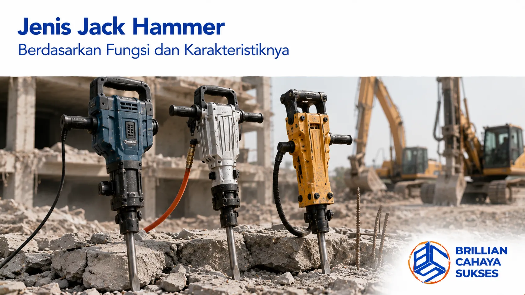 Jenis jack hammer berdasarkan fungsi dan karakteristik untuk berbagai kebutuhan proyek konstruksi.