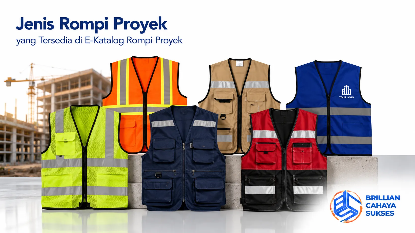 Jenis rompi proyek yang tersedia di e-katalog untuk mendukung keselamatan kerja di berbagai sektor industri.