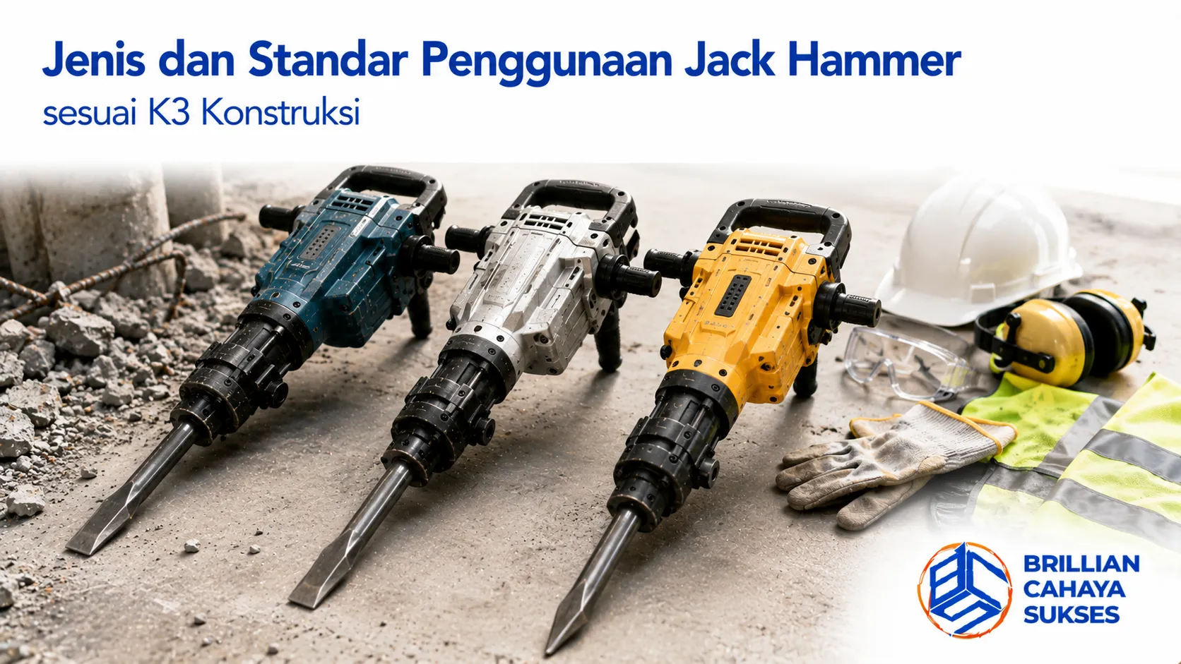 Jenis dan standar penggunaan jack hammer sesuai K3 konstruksi untuk pekerjaan pembongkaran yang aman dan efisien.